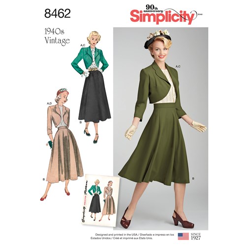 Patron Simplicity,  jupe et sa veste courte vintage 1940,
