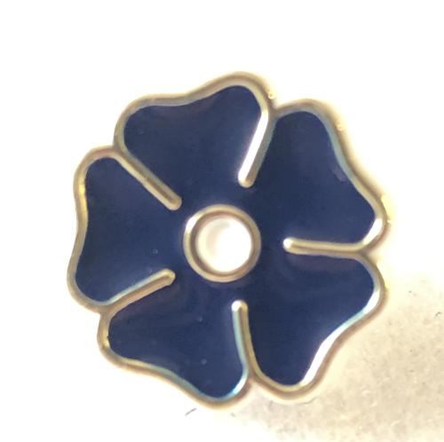 Bouton plastique bleu fleur avec contour or