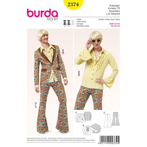Patron Burda, déguisement années 70 pour homme,