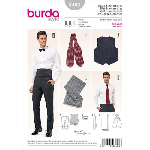 Patron gilet et accessoires mode homme et loisirs -Burda- 3403