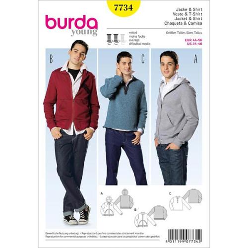 Patron veste et T-shirt mode homme et loisirs -Burda- 7734